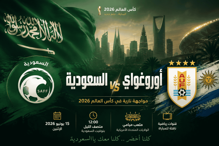 موعد مباراة السعودية وأوروغواي في كأس العالم 2026 والقنوات الناقلة.. كل ما تريد معرفته قبل المواجهة المرتقبة