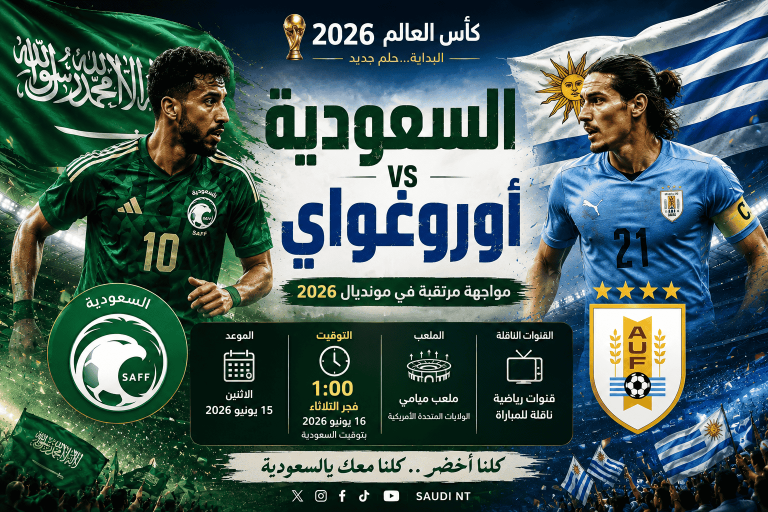 السعودية وأوروغواي.. الموعد الرسمي والقنوات الناقلة والتشكيل المتوقع في مواجهة قد تحدد مصير الأخضر بكأس العالم 2026