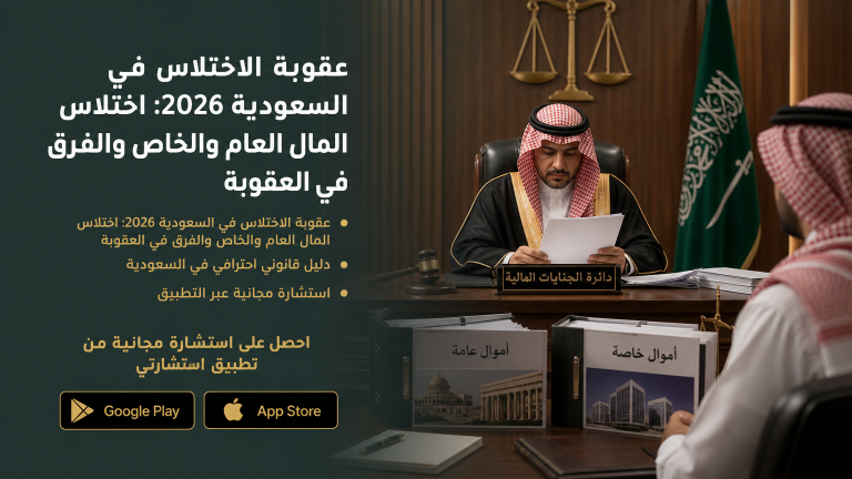 عقوبة الاختلاس في السعودية 2026: اختلاس المال العام والخاص والفرق في العقوبة