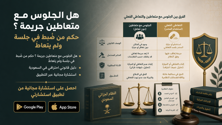 هل الجلوس مع متعاطين جريمة ؟ حكم من ضُبط في جلسة ولم يتعاطَ